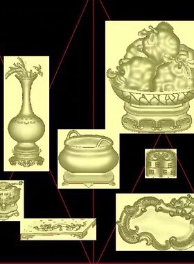 精雕图花瓶 博古4块 东阳木雕工艺品挂件家具扫描精雕图