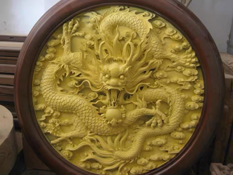 精雕图龙挂壁 1050单龙圆盘 动物东阳木雕工艺品挂件挂屏屏风手工