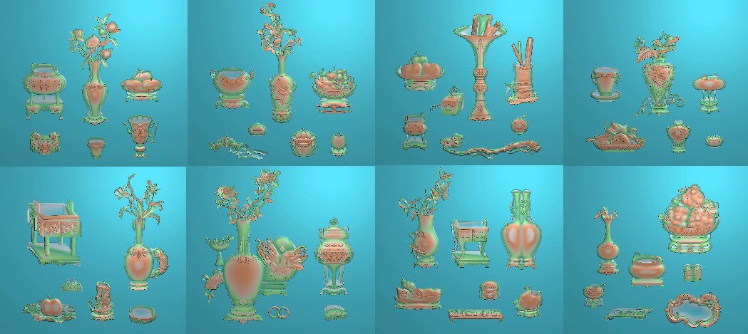 精雕图博古 博古8 花瓶东阳木雕工艺品挂件挂屏屏风扫描精雕图