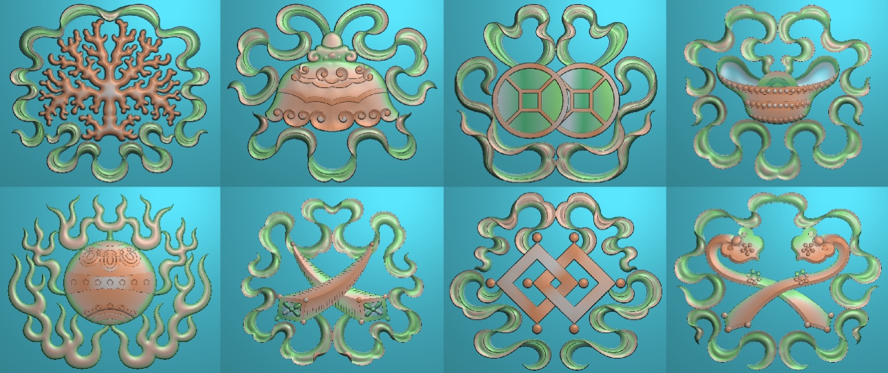 精雕图寺庙 藏式八宝ws7b 灰度图东阳木雕工艺品挂件挂屏屏风手工