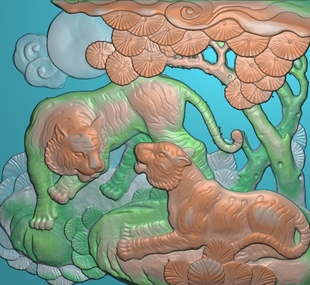 精雕图 老虎VB41A 灰度图东阳木雕工艺品挂件挂屏屏风手工雕刻