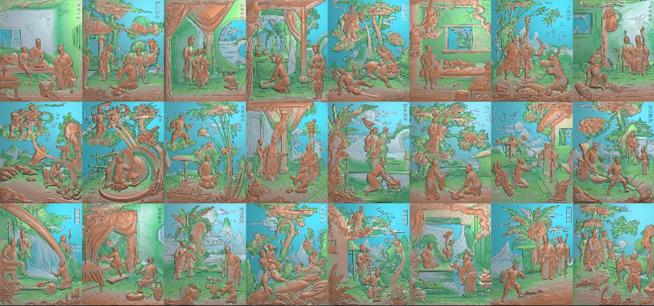 精雕图典故故事新 二十四孝QSW78 灰度图东阳木雕工艺品挂件挂屏