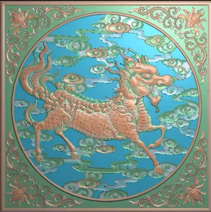 精雕图麒麟 仿古麒麟 动物东阳木雕工艺品挂件屏风家具手工雕刻