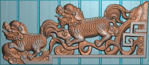 精雕图 狮子扶手 动物灰度图东阳木雕工艺品挂件挂屏屏风手工雕刻