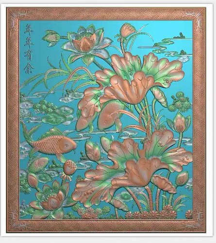 精雕图莲花鱼 仿古年年有鱼166 荷花东阳木雕工艺品挂件挂屏屏风