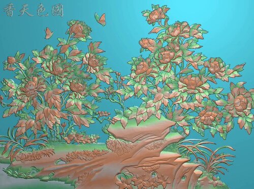 精雕图牡丹 国色天香1295 花鸟东阳木雕工艺品挂件挂屏屏风手工