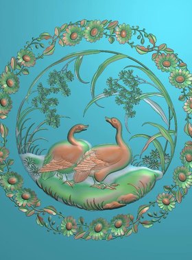 精雕图凤凰鸭子 苏绣 动物东阳木雕工艺品挂件挂屏屏风扫描精雕