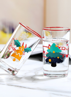 bely贝璃圣诞树玻璃杯子女可爱果汁杯水杯礼物圣诞老人白酒杯套装