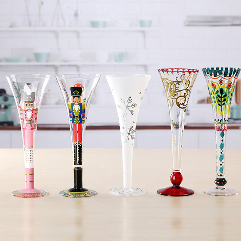 贝璃无铅创意人工手绘玻璃杯鸡尾酒杯香槟杯酒吧酒具杯子节日礼物