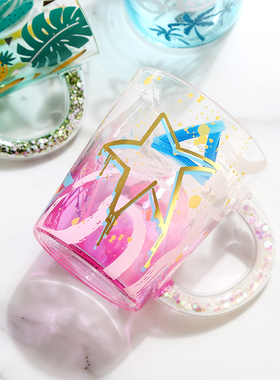 bely贝璃仙女杯水杯玻璃杯带把手家用咖啡办公学生大容量果汁杯子