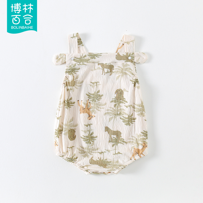 博林百合婴儿包屁衣背带无袖爬服