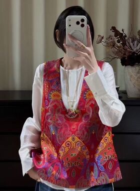 真丝云锦缎金丝唐织锦马甲真丝云锦马甲新中式国风提花马甲