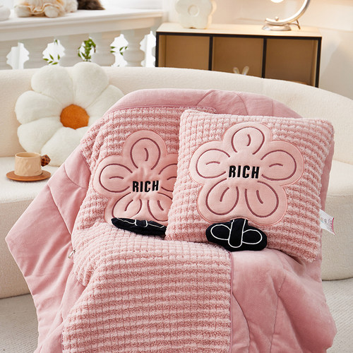 简约牛奶绒抱枕被子两用加厚保暖多功能二合一折叠汽车载沙发午睡