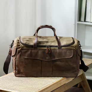手提包男大容量复古油蜡帆布包防水户外旅行包长途旅行机车行李袋