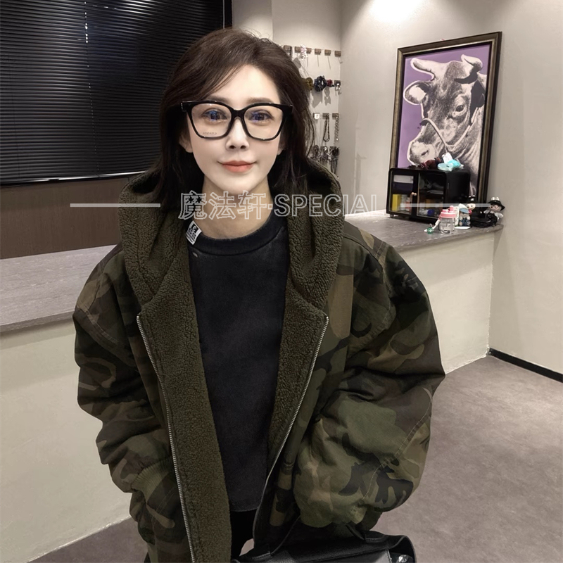迷彩外套女2025新款连帽拉链宽松