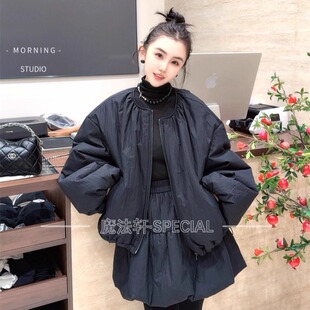 极简棉服套装两件套欧洲站女装2026春季新款宽松外套+花苞半身裙q