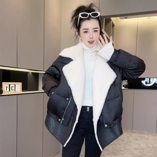 【现货】大翻领鹅绒羽绒服拼皮毛一体外套女2025新款加厚上衣长袖