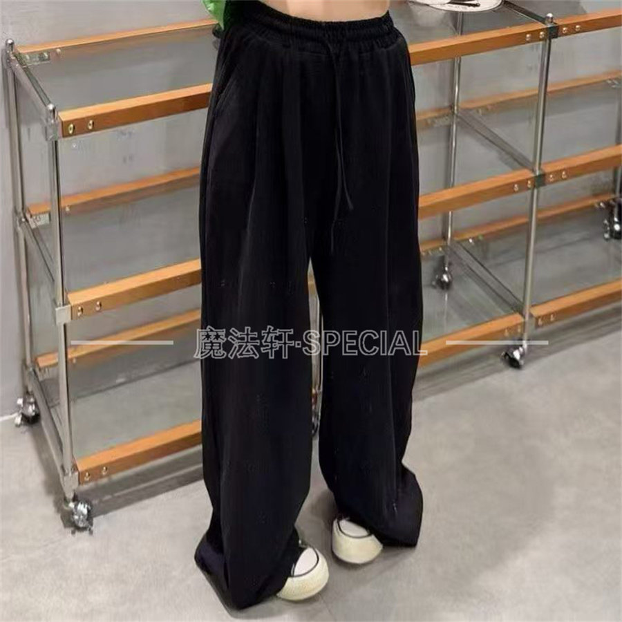秋季高腰显瘦后字母阔腿卫裤女