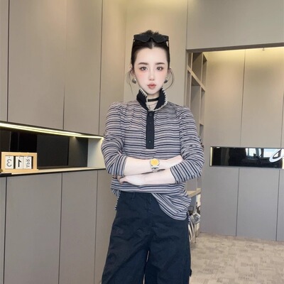 条纹长袖T恤女款2025新款
