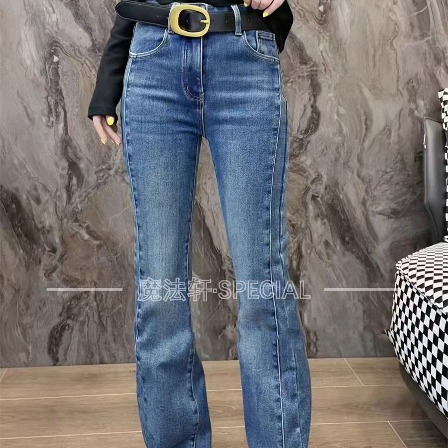 加绒牛仔裤微喇裤女2025新款