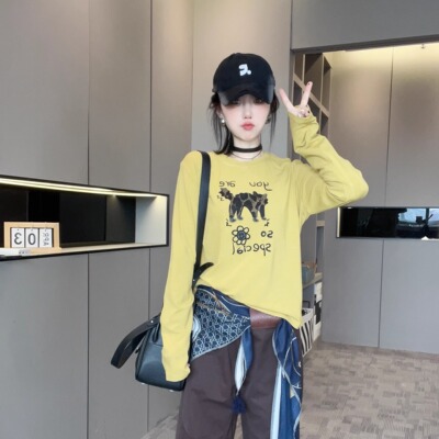 卡通猫咪长袖T恤女2025新款