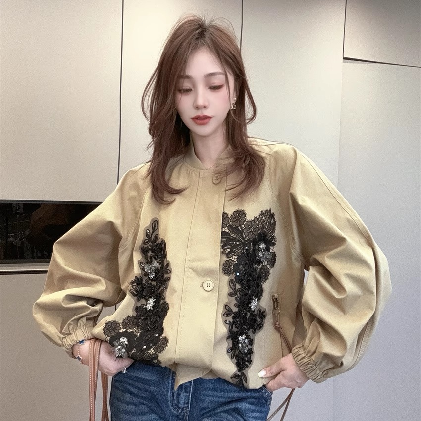短款外套女款秋2025新款蕾丝珠串