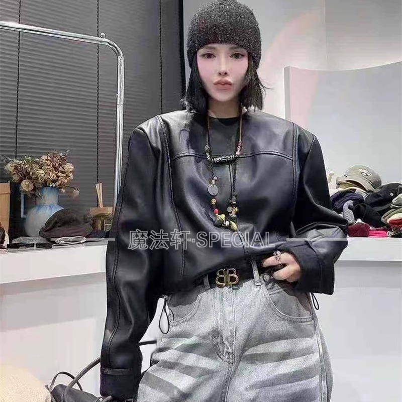 显瘦短款蛋白皮皮衣外套女