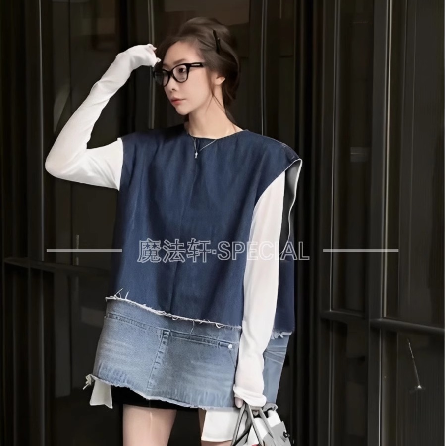 拼接牛仔马甲裙连衣裙女2025