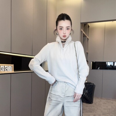 半拉链长袖T恤女款2025新款