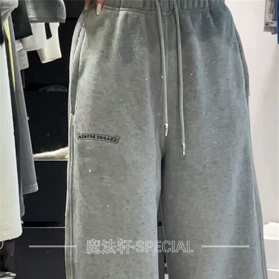 重工亮钻加绒卫裤长裤女2025新款冬字母休闲裤松紧腰系带阔腿裤Q