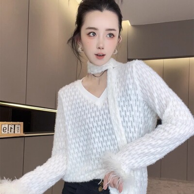 毛茸茸V领针织衫女2025新款