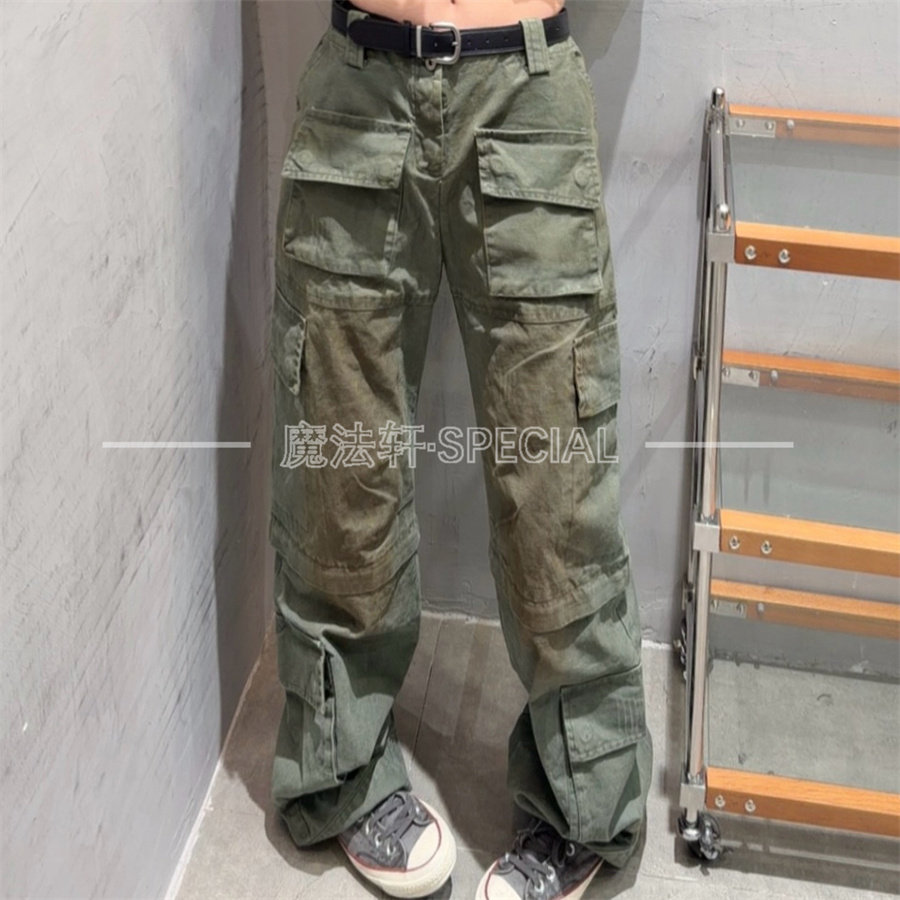 做旧脏脏高腰显瘦多口袋工装裤女