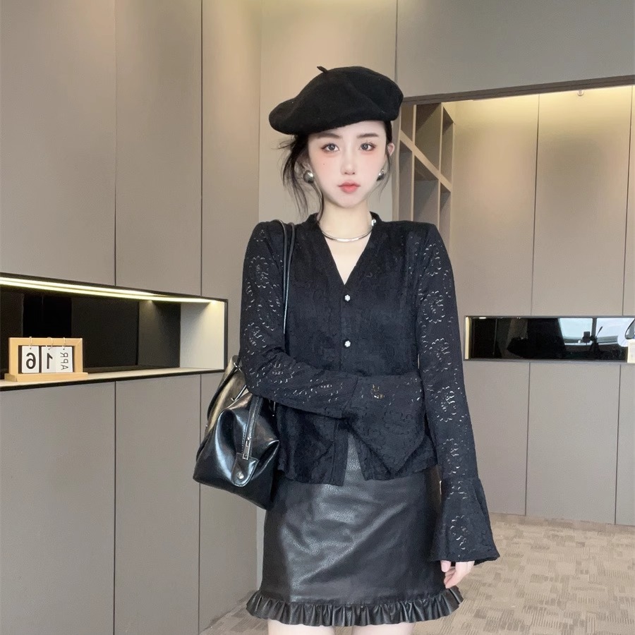 纯色蕾丝衫小衫女2025新款