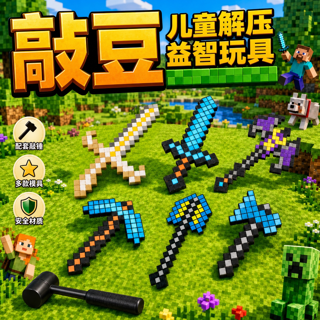 敲豆豆拼豆像素方块模具我的世界模具豆子手工diy材料包玩具套装9