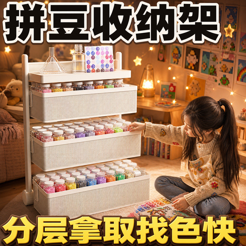 拼豆收纳架抽屉式整理盒子半成品手工结实防尘防潮多功能便携加厚