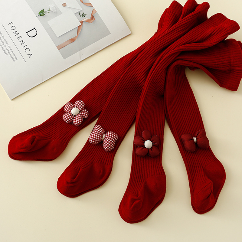 中小童打底裤春秋款红色大PP儿童外穿中厚宝宝连体新年女童连裤袜