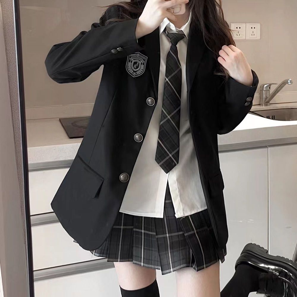 原创正版女西装外套学院风校供感三粒扣黑西服jk制服秋冬套装外套