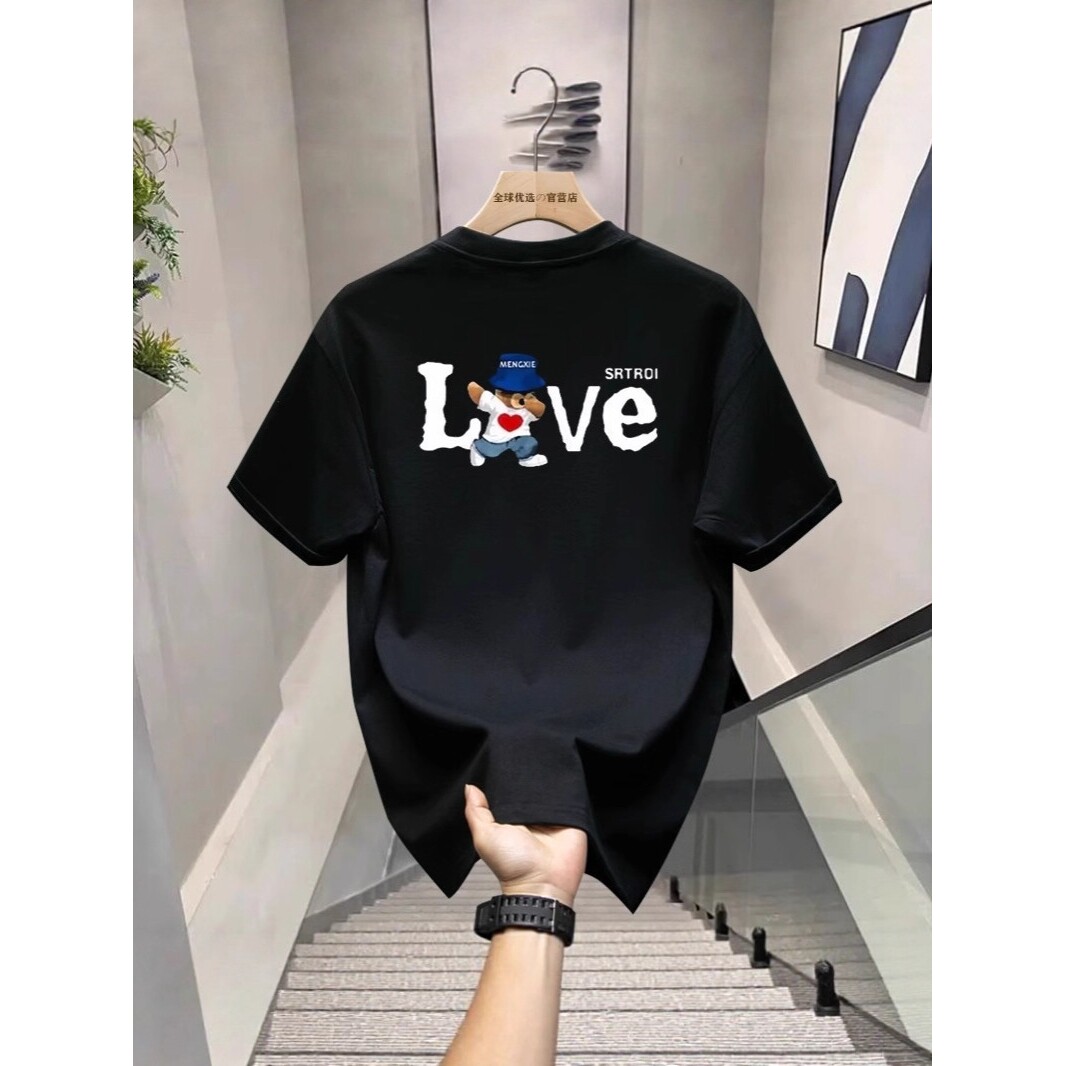 夏季新品情侣短袖T恤男时尚卡通印花圆领体恤潮牌宽松休闲上衣服