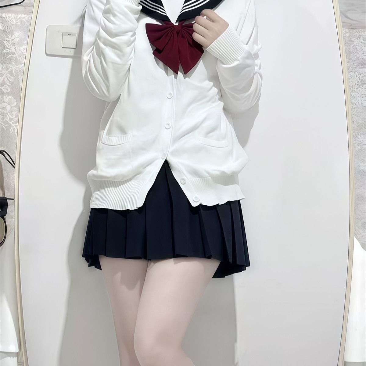 知樱馆原创jk制服女款白三本水手服长短袖学院风水手服开衫套装