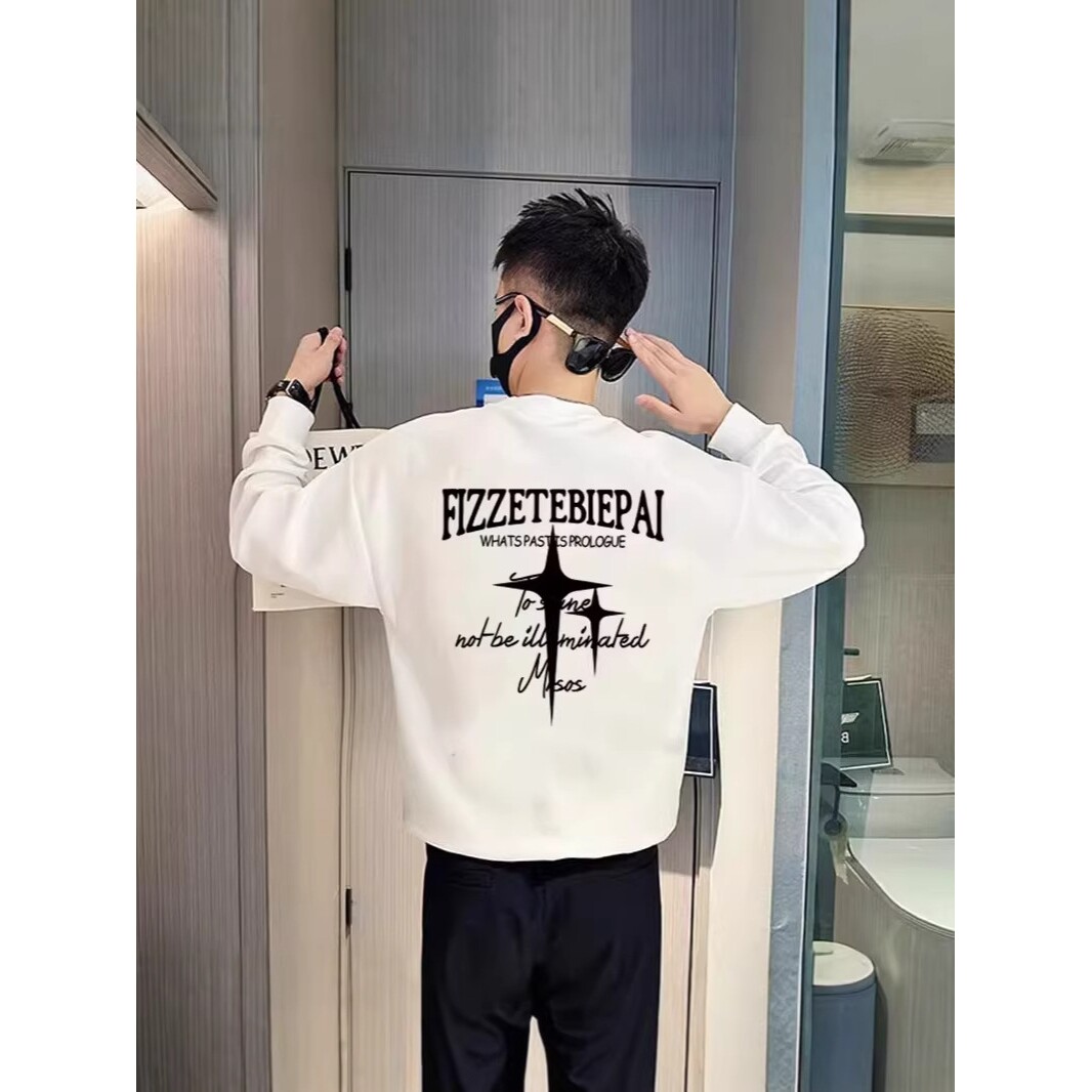 印花秋冬卫衣男2025年春秋季韩版新款圆领宽松上衣chic港风潮流