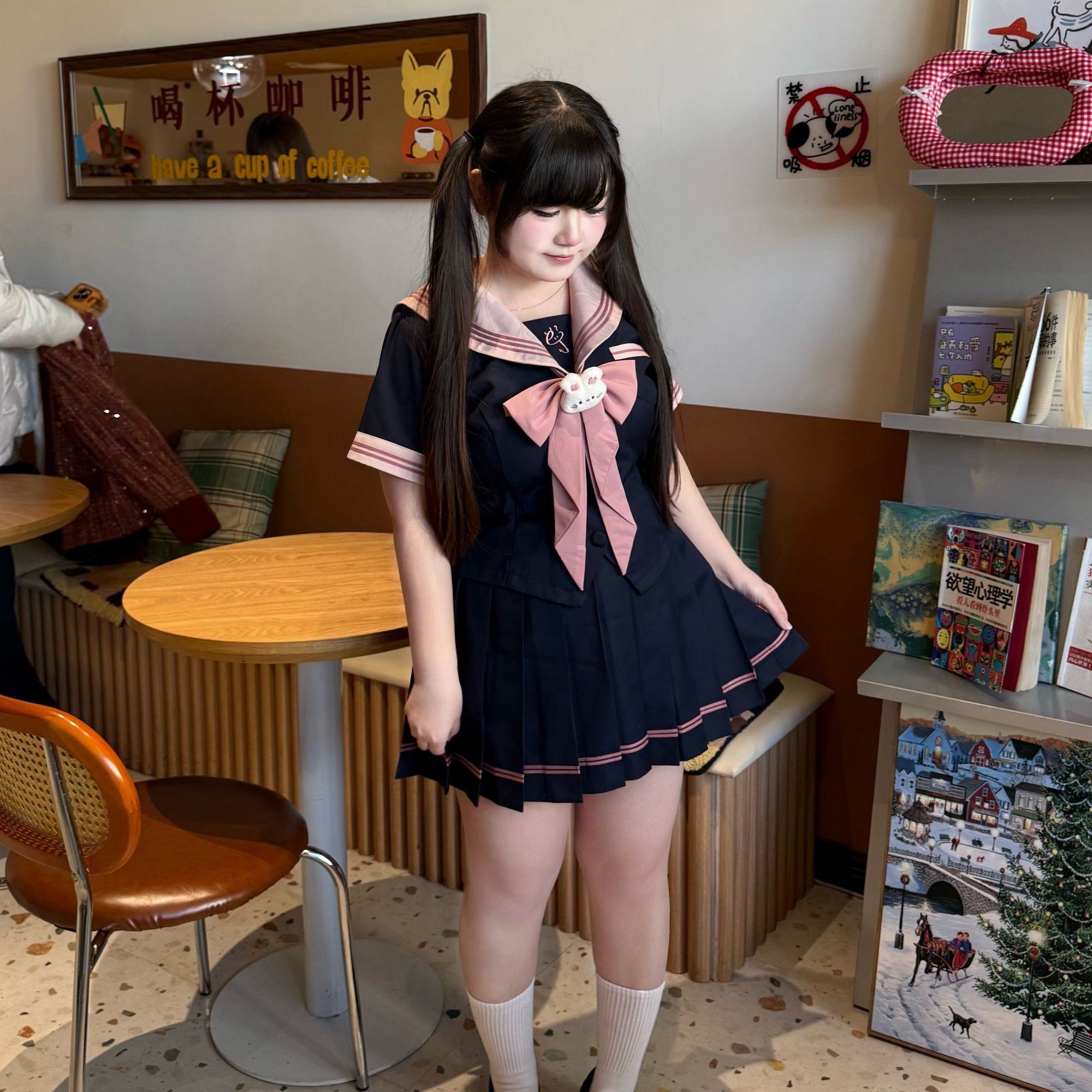 蜜罐娃娃原创jk水手服制服学院风大码粉色收腰显瘦秋套装80-180斤