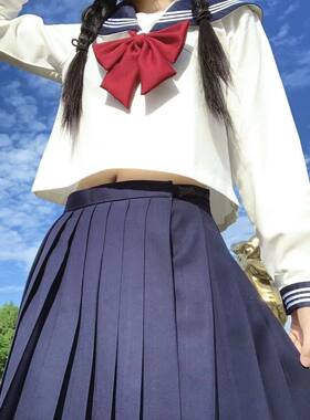 正统JK制服基础款水手服关西襟绀色领结白三本中间服套装学院风