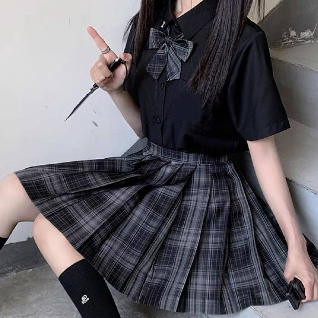 班服jk制服套装正版全套夏装格裙三件套暗黑系学院风学生校服日系