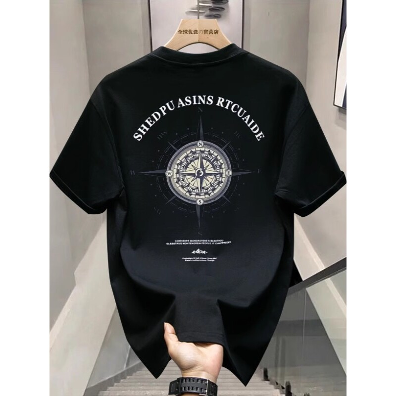 重磅情侣潮牌美式T恤潮流个性印花男款夏季圆领宽松百搭短袖上衣