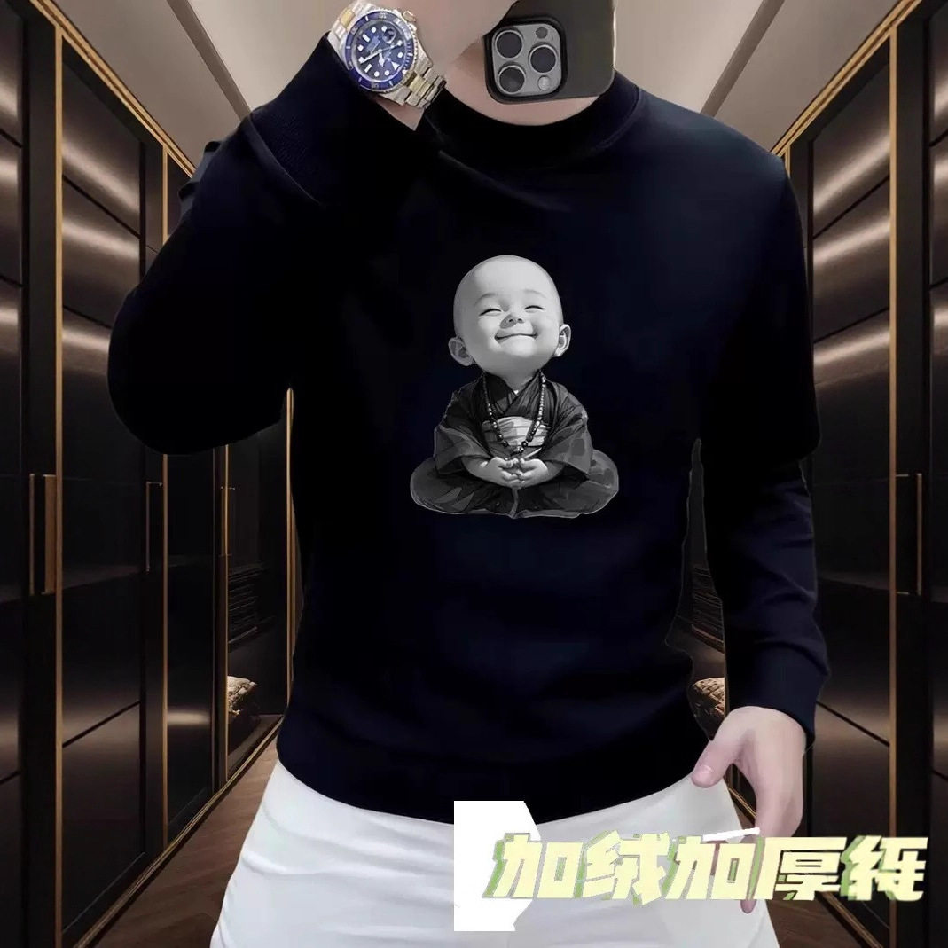 美式加绒圆领卫衣男秋冬季新款字