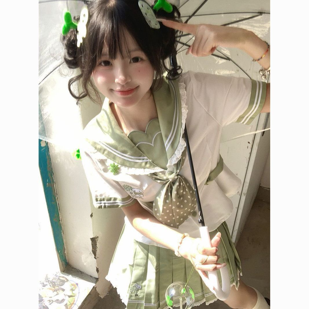 【四叶草】蕾丝花边jk制服水手服正版原创收腰幼稚园百褶短裙套装