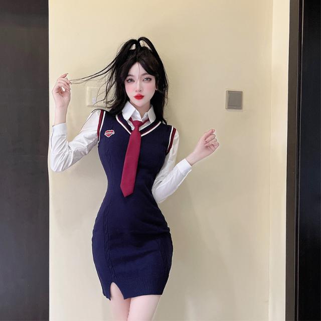 秋冬新款女装学院风纯欲辣妹套装裙美式校园风jk制服裙减龄两件套