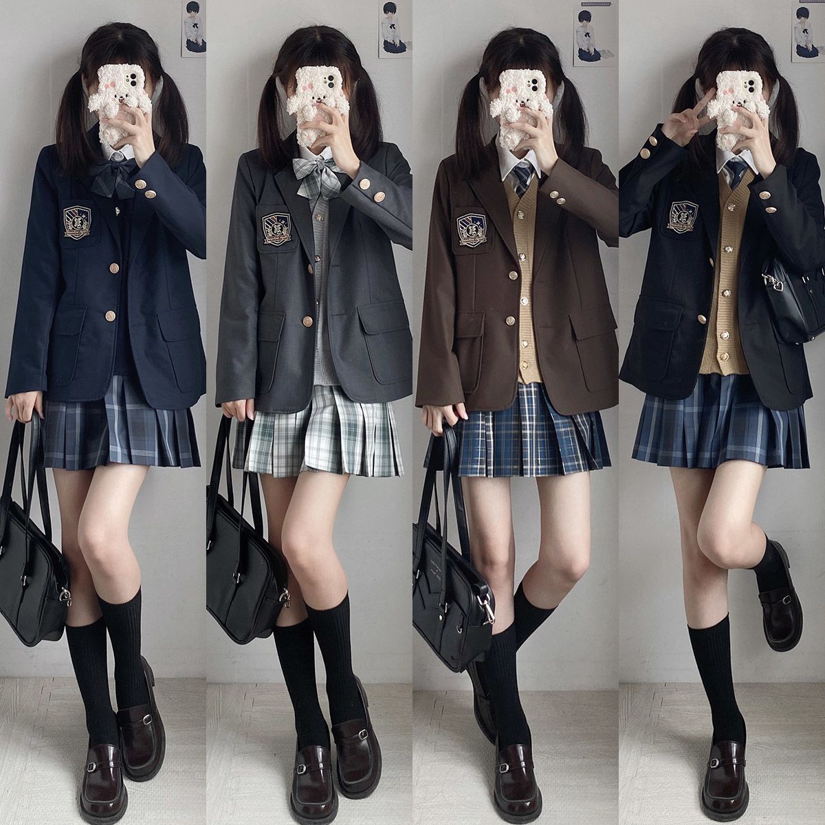 学院风jk西服外套原创格裙马甲毛衣jk制服西装两粒扣秋冬季套装女