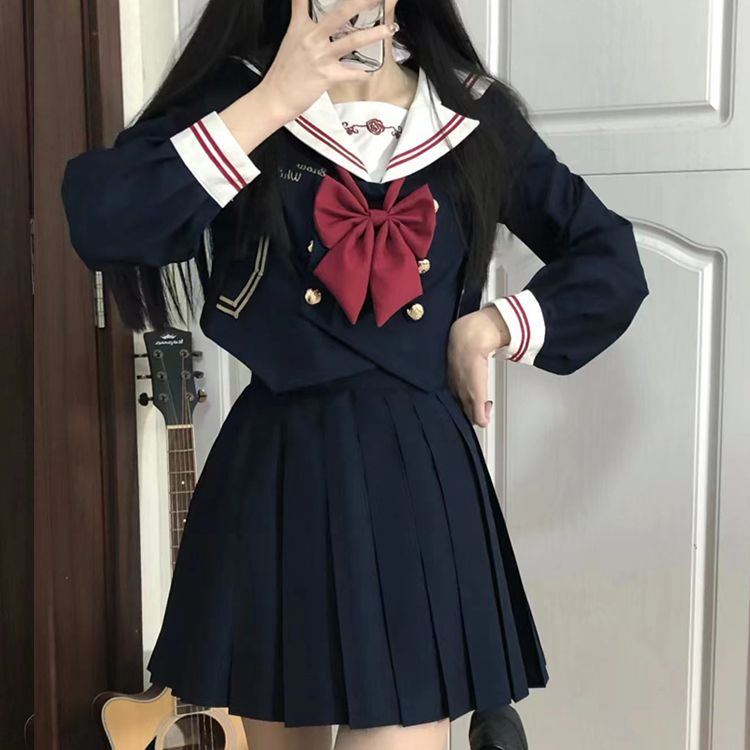 原创jk制服水手服绀色基础款套装正统日系中间服学院风班服校服春