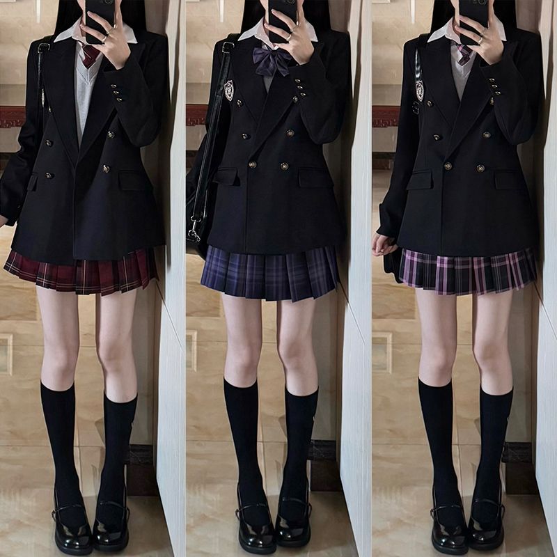 原创jk制服正版西装外套春秋季校供学生小个子黑色西服上衣学院风